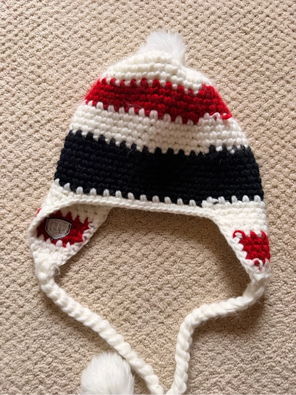 Chicago Blackhawks adult White Knit Pom Pom Earflap Hat
